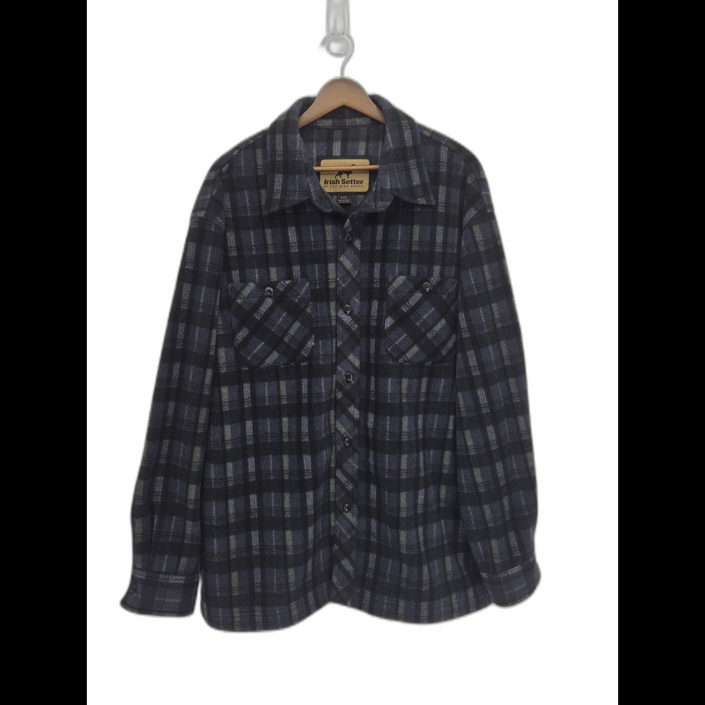Irish Setter Red Wing Gray Blue Plaid Fleece Shirt Jacket Shacket Men's Large